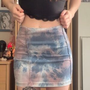 Blue and Pink Tie-Dye Mini Skirt